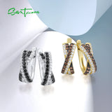 925 Silver Brown Spinel CZ Cross Earrings for Women