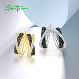 925 Silver Earrings Women Brown Spinel CZ Cross Daily Wear Fine Jewelry