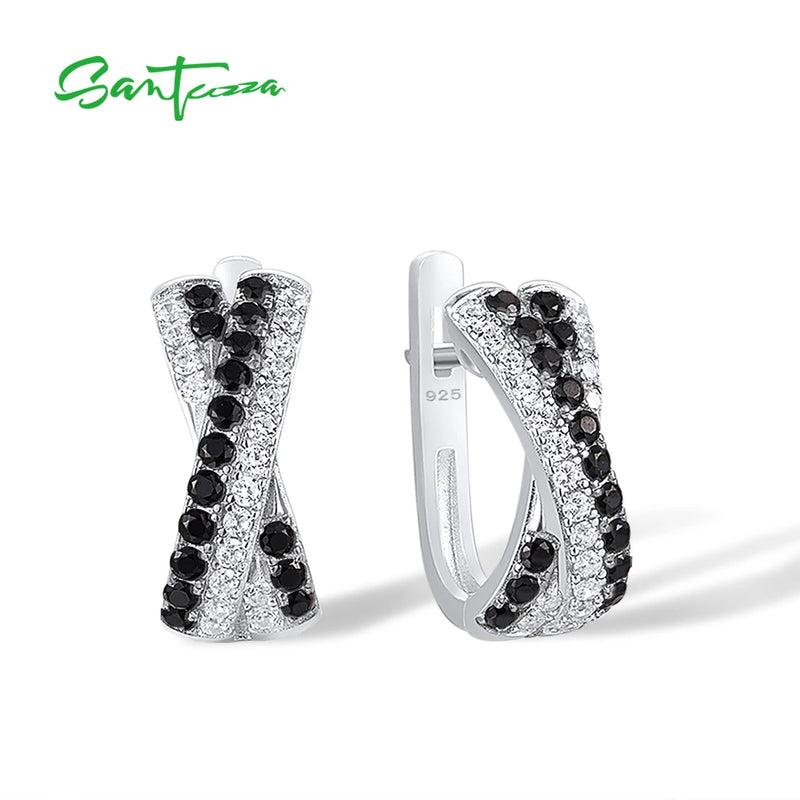 925 Silver Brown Spinel CZ Cross Earrings for Women