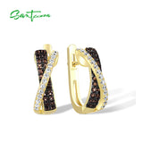 925 Silver Earrings Women Brown Spinel CZ Cross Daily Wear Fine Jewelry