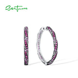 925 Silver Earrings Round Gradient Stones Hoop Classic Jewelry