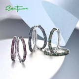 925 Silver Earrings Round Gradient Stones Hoop Classic Jewelry