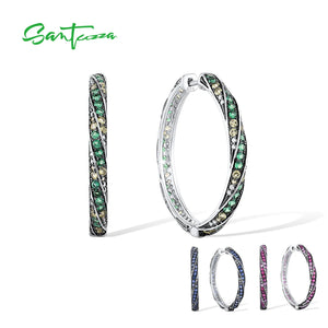 925 Silver Earrings Round Gradient Stones Hoop Classic Jewelry