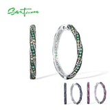 925 Silver Earrings Round Gradient Stones Hoop Classic Jewelry