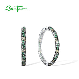 925 Silver Earrings Round Gradient Stones Hoop Classic Jewelry