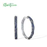 925 Silver Earrings Round Gradient Stones Hoop Classic Jewelry