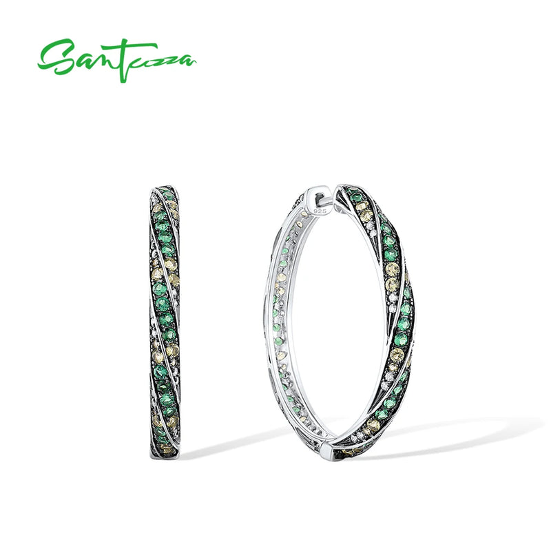 925 Silver Earrings Round Gradient Stones Hoop Classic Jewelry