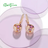 925 Silver Pink Sapphire CZ Ball Dangle Earrings