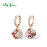 925 Silver Pink Sapphire CZ Ball Dangle Earrings