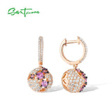 925 Silver Pink Sapphire CZ Ball Dangle Earrings
