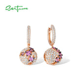 925 Silver Pink Sapphire CZ Ball Dangle Earrings