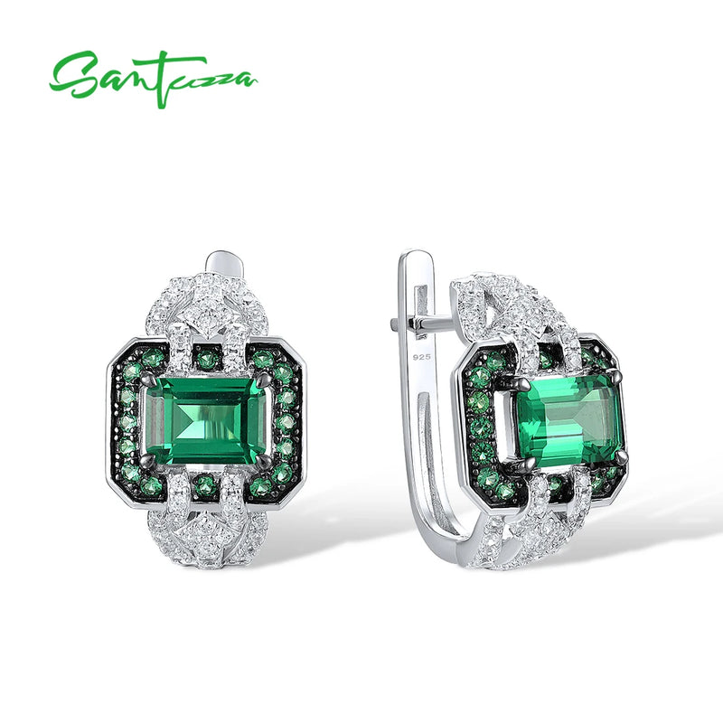 925 Silver Earrings Sparkling Green Spinel CZ Fine Jewelry