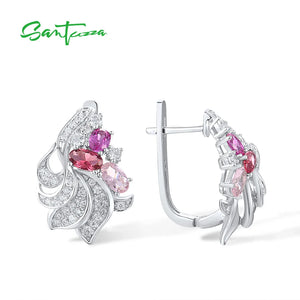 925 Silver Earrings Red Pink CZ Sparkling Stones Fine Jewelry