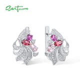 925 Silver Earrings Red Pink CZ Sparkling Stones Fine Jewelry