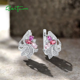 925 Silver Earrings Red Pink CZ Sparkling Stones Fine Jewelry