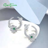 925 Silver Earrings CZ Green Spinel Orchid Flower