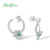 925 Silver Earrings CZ Green Spinel Orchid Flower