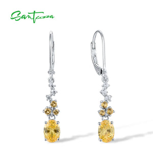 925 Silver Earrings Yellow CZ Dangling Fine Jewelry