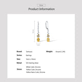 925 Silver Earrings Yellow CZ Dangling Fine Jewelry