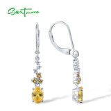 925 Silver Earrings Yellow CZ Dangling Fine Jewelry