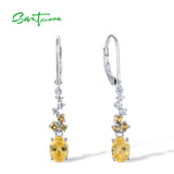925 Silver Earrings Yellow CZ Dangling Fine Jewelry