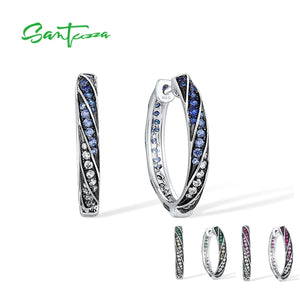 925 Silver Hoop Earrings Gradient Green/Blue/Red Stones