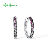 925 Silver Hoop Earrings Gradient Green/Blue/Red Stones