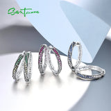 925 Silver Hoop Earrings Gradient Green/Blue/Red Stones