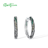 925 Silver Hoop Earrings Gradient Green/Blue/Red Stones