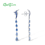 925 Silver Ombre Long Stud Earrings Spinel/Glass/Nano CZ Fine Jewelry