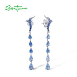 925 Silver Ombre Long Stud Earrings Spinel/Glass/Nano CZ Fine Jewelry