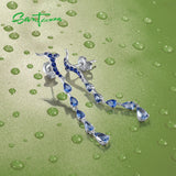 925 Silver Ombre Long Stud Earrings Spinel/Glass/Nano CZ Fine Jewelry
