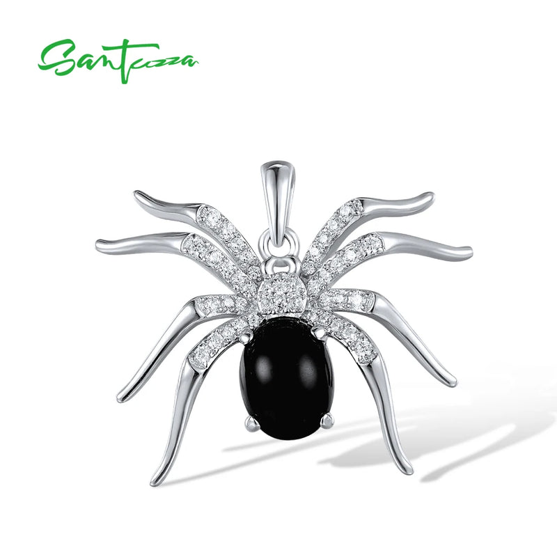 925 Sterling Silver Spider Pendant Agate Cubic Zirconia Women Fine Jewelry