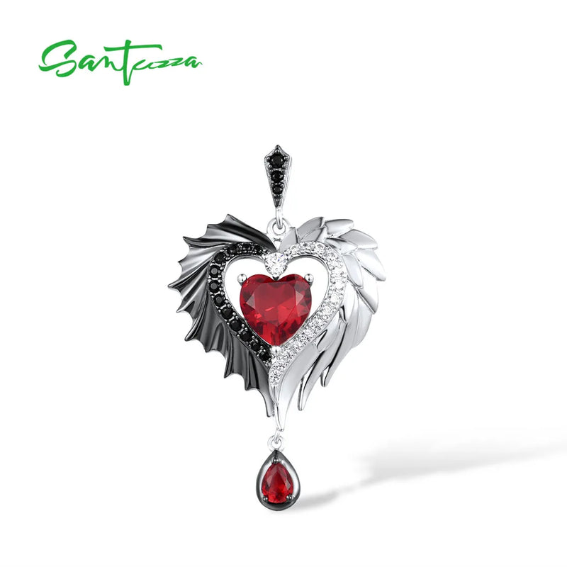 925 Silver Pendant Red Heart & Wing Red Spinel CZ Jewelry