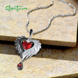 925 Silver Pendant Red Heart & Wing Red Spinel CZ Jewelry