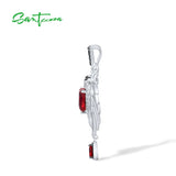 925 Silver Pendant Red Heart & Wing Red Spinel CZ Jewelry