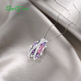 925 Silver Pink Amethyst CZ Pendant Women Party Jewelry