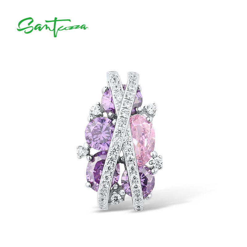 925 Silver Pink Amethyst CZ Pendant Women Party Jewelry