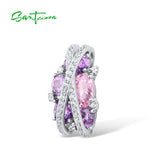 925 Silver Pink Amethyst CZ Pendant Women Party Jewelry