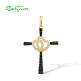 925 Silver Pendant Vintage Cross Love Heart Spinel CZ Jewelry
