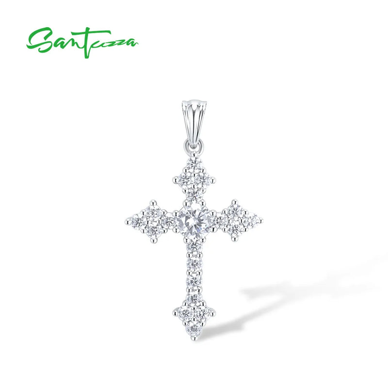 925 Sterling Silver CZ Cross Pendant Women's Fine Jewelry