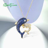 925 Silver Dolphin Pendant Sparkling Spinel CZ Lovely Fine Jewelry