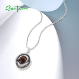 925 Silver Pendant Brown Spinel Smoky Glass Round Jewelry