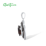 925 Silver Pendant Brown Spinel Smoky Glass Round Jewelry