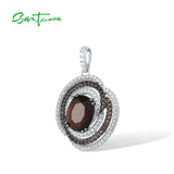 925 Silver Pendant Brown Spinel Smoky Glass Round Jewelry