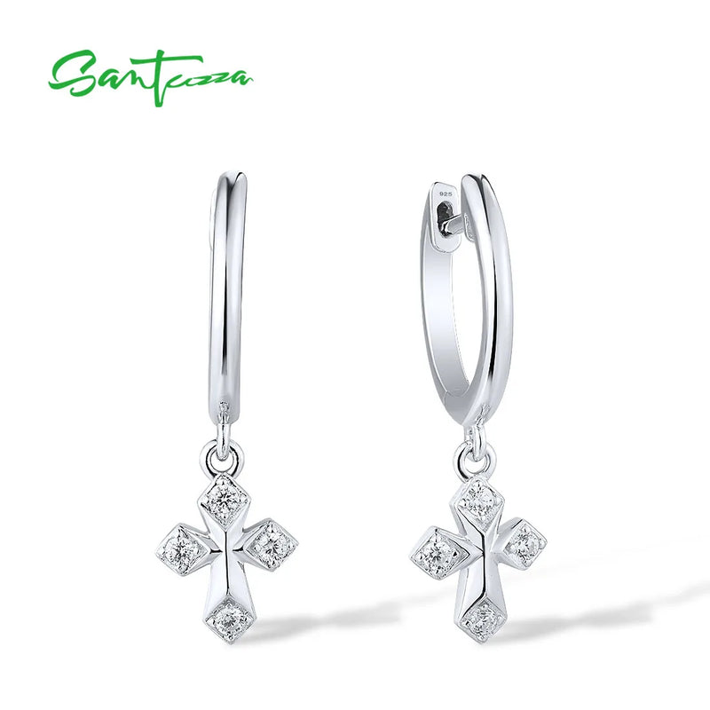 925 Silver Cross Earrings CZ Dangle Delicate Jewelry