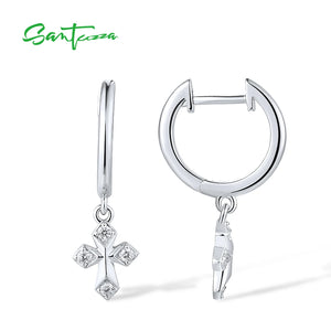 925 Silver Cross Earrings CZ Dangle Delicate Jewelry