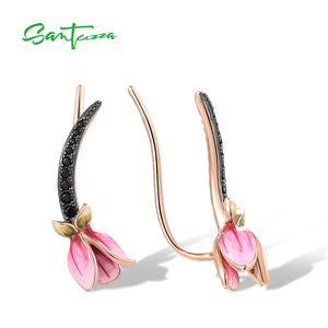 925 Silver Earrings Sparkling Spinel Tulip Flower Charming Fine Jewelry