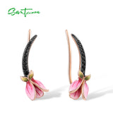 925 Silver Earrings Sparkling Spinel Tulip Flower Charming Fine Jewelry