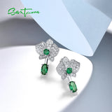 925 Silver Stud Earrings Sparkling Green Spinel Flower Dangling Jewelry
